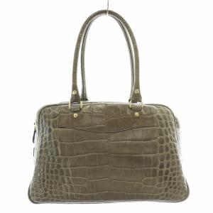 J&M DAVIDSON ハンドバッグ クロコ型押し タッセル チャコールグレー