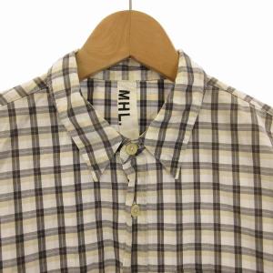MHL. シャツ チェック ウェルポケット 長袖 S グレー 白 ホワイト