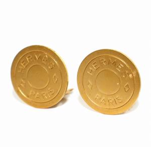 HERMES セリエ イヤリング ロゴ クリップ式 ゴールドカラー アクセサリー ジュエリー /DK OH