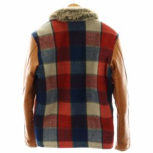 AVIREX N-1 PRIVATE JACKET デッキジャケット 切替 チェック柄 レザー M 茶 ブラウン