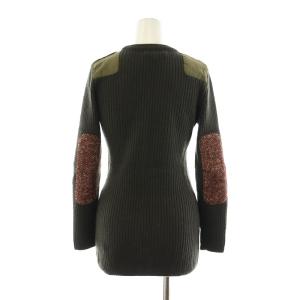 CARVEN リブニット セーター 長袖 切替 モヘア混 絹 シルク混 クルーネック M カーキ