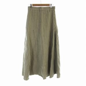 Plage 22SS ストライプリネンフレアスカート マキシ ロング 38 M 茶 ブラウン 黒 ブラック