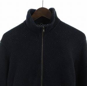 SHIPS コットン ローゲージ ドライバーズ ジップ ニット カーディガン ハイネック 長袖 S 紺 ネイビー /RO