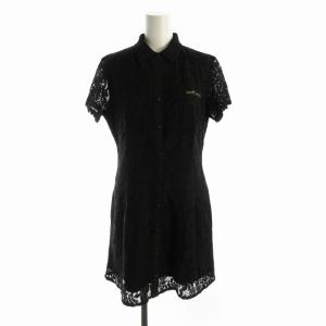 rienda ゴルフウェア フレアワンピース ミニ 総レース ロゴ 刺繍 シアー シースルー 半袖 S 黒 ブラック