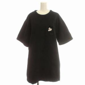 ワンピース 半袖 ミッキーマウス ひざ丈 S 黒 ブラック /G