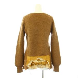 sacai ニット セーター 長袖 クルーネック 切替 アルパカ シルク 2 M 茶 ブラウン 05-00385