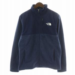 フリースジャケット ブルゾン ジップアップ ハイネック 切替 ロゴ刺繍 S 紺 ネイビー