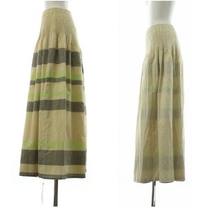 Simplicite タグ付き 24SS リバーシブルギャザースカート フレア マキシ ロング チェック ボーダー 麻 リネン混