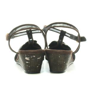 CHANEL Tストラップサンダル ラウンドトゥ ウェッジソール メッシュ スエード 切替 カメリア ロゴ 装飾 36 23cm 茶 ブラウン