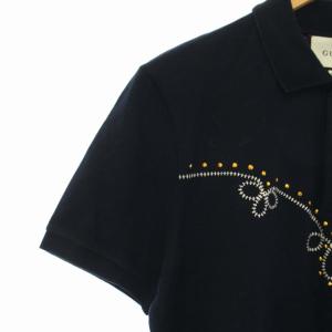 GUCCI ポロシャツ 半袖 刺繍 スタッズ M 紺 ネイビー 黒 ブラック 440042