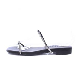 サンダル フラット ストラップ ラインストーン レザー S 22.5cm 黒 ブラック /BM