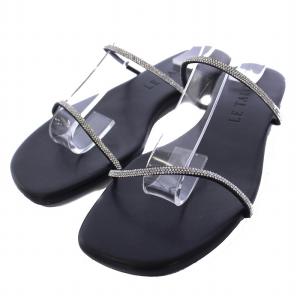 Le Talon サンダル フラット ストラップ ラインストーン レザー S 22.5cm 黒 ブラック /BM