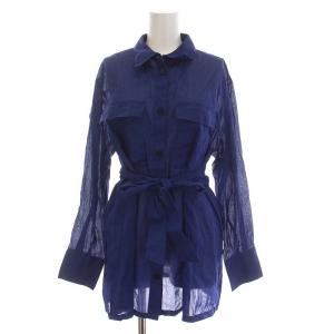 24SS ラミーコットンボイル シアーシャツ ブラウス シースルー リネン混 長袖 4 M 青 ブルー