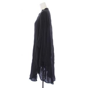 23区 22SS シャツ ブラウス 長袖 ロング バンドカラー リネン 38 M 黒 ブラック BL.WO.NM.6852