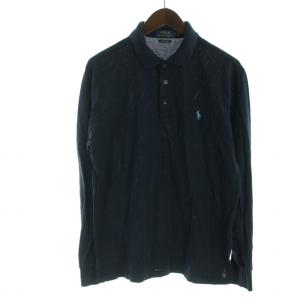 POLO RALPH LAUREN CUSTOM SLIM FIT ポロシャツ カットソー 鹿の子 ロゴ 刺繍 長袖 M 紺 ネイビー