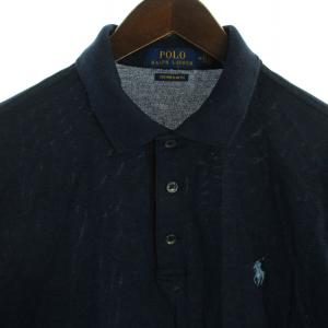POLO RALPH LAUREN CUSTOM SLIM FIT ポロシャツ カットソー 鹿の子 ロゴ 刺繍 長袖 M 紺 ネイビー