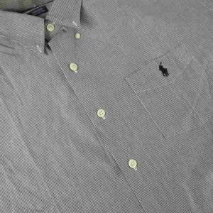 RALPH LAUREN カジュアルシャツ ストライプ ロゴ刺繍 ウェルポケット 半袖 LL グレー /EE