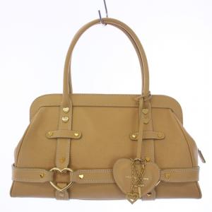 ハンドバッグ ハートスタッズ ミラー付き レザー ベージュ /BM