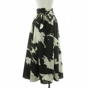 Lily Brown LilyBrown 23SS アートプリントバックリボンスカート フレア ミモレ ロング 0 S 白 ホワイト 焦げ茶 ダークブラウン