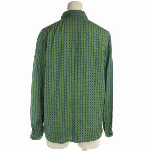 Christian Dior シャツ ブラウス 長袖 チェック柄 シルク M 緑 グリーン 青 ブルー /EA