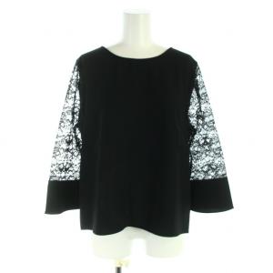 シャツ ブラウス レース 花柄 シアー シースルー 長袖 4 XL 大きいサイズ 黒 ブラック /XK