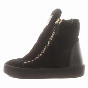 GIUSEPPE ZANOTTI ムートン スエード スニーカー サイドジップ ハイカット 36 23cm 黒 ブラック