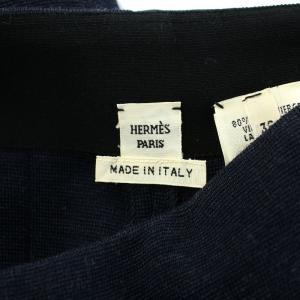 HERMES ストレートパンツ ストレッチ ウール レザーベルト 36 ネイビー