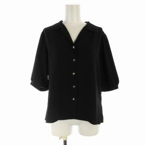 シャツ ブラウス Vネック 半袖 黒 ブラック /EE