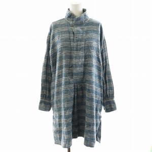チュニック 長袖 ボーダー柄 コットン 1 S 青 ブルー /AN35