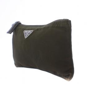 PRADA ポーチ 三角プレート ナイロン カーキ
