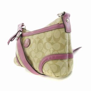 COACH ヘリテージ シグネチャー ショルダーバッグ 総柄 レザー 鞄 ベージュ ピンク F18924