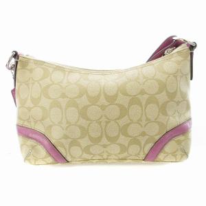 COACH ヘリテージ シグネチャー ショルダーバッグ 総柄 レザー 鞄 ベージュ ピンク F18924