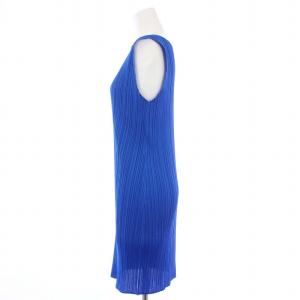 PLEATS PLEASE ISSEY MIYAKE イッセイミヤケ プリーツ ノースリーブワンピース ひざ丈 4 XL 青 ブルー PP61-JT911
