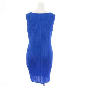 PLEATS PLEASE ISSEY MIYAKE イッセイミヤケ プリーツ ノースリーブワンピース ひざ丈 4 XL 青 ブルー PP61-JT911