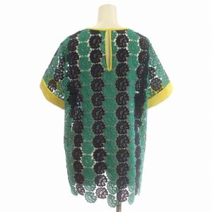 Emilio Pucci シャツ 半袖 総レース 花柄 ブラウス カットワーク 40 M 緑 ネイビー
