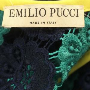 Emilio Pucci シャツ 半袖 総レース 花柄 ブラウス カットワーク 40 M 緑 ネイビー