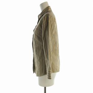 BURBERRY LONDON シャツ ブラウス ストライプ ロゴ刺繍 七分袖 38 S ベージュ