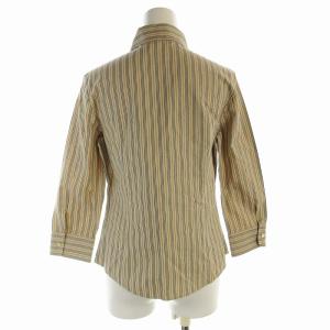 BURBERRY LONDON シャツ ブラウス ストライプ ロゴ刺繍 七分袖 38 S ベージュ