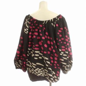 marimekko オフショルダー シャツ ブラウス 長袖 パフスリーブ プルオーバー L 黒 ピンク