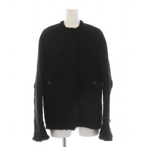 23AW ジオリカハニカムツイードフリンジジャケット ノーカラー アウター 1 S 黒 ブラック /YM