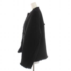 allureville 23AW ジオリカハニカムツイードフリンジジャケット ノーカラー アウター 1 S 黒 ブラック /YM
