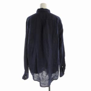 POLO RALPH LAUREN カジュアルシャツ 麻 リネン ロゴ 刺繍 長袖 M 紺 ネイビー