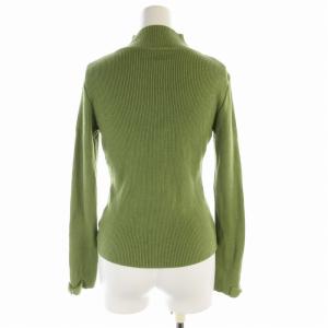 René リブニット セーター プルオーバー リボンモチーフ ビジュー装飾 ハイネック 長袖 36 S 緑 グリーン