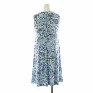 Harrods ノースリーブワンピース ミモレ ロング ペイズリー ストレッチ 2点セット インナー付き Iライン 水色 ライトブルー