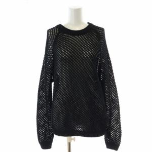 23SS メッシュコットン クルーネックプルオーバー ニット ラグランスリーブ 長袖 S 黒 ブラック