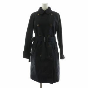 ステンカラーコート ダブル ロング アウター 裏地総柄 ベルト付き 36 M 紺 ネイビー /NQ