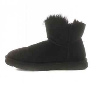 UGG australia ミニ ベイリーボタン ムートンブーツ ショートブーツ シープスキン スエード US7 24cm 黒 ブラック 3352