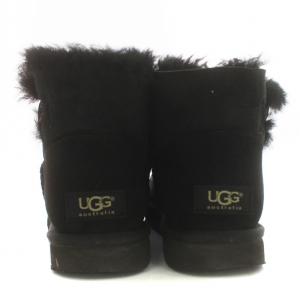UGG australia ミニ ベイリーボタン ムートンブーツ ショートブーツ シープスキン スエード US7 24cm 黒 ブラック 3352