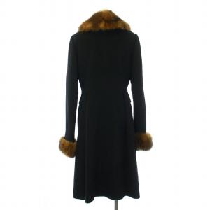 Harrods ステンカラーコート ロング カシミヤ セーブルファー 2 M 黒 ブラック