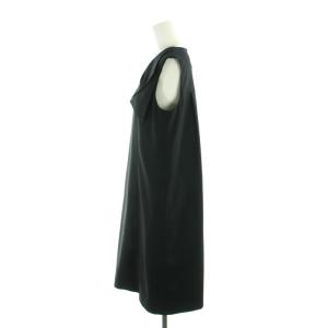 René ワンピース ひざ丈 リボン ノースリーブ ウール混 38 L 黒 ブラック